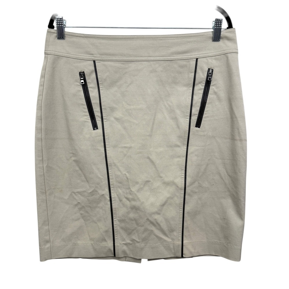 Ann Taylor Women Beige Pencil Skirt Stretch Front Pockets Back Zip Sz 12*